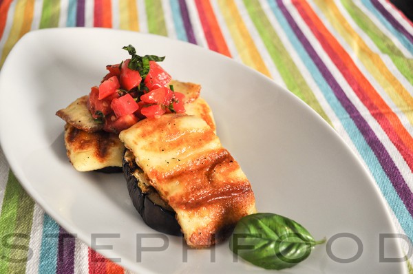 Grilled Eggplant and Haloumi Stacks